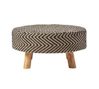 Homescapes Black And Natural Circular Footstool With Diamond Pattern