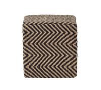 Homescapes Black And Off-White Herringbone Jute Cube Pouffe 36 X 36 X 38 Cm