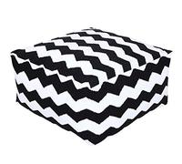 HOMESCAPES Black and White Square Cube Pouffe Chevron Style with Filling - 60 x 60 x 30 cm