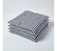 Set of 4 Black and White Stripe Seat Pad with Straps 40 x 40 cm Homescapes Black 40cm x 40cm