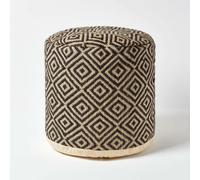 HOMESCAPES Black & Cream Aztec Style Jute Pouffe - 45 x 40 cm