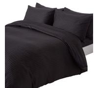 HOMESCAPES Black Pure Egyptian Cotton Duvet Cover Set Super King 330 TC 500 Thread Count Equivalent Satin Stripe Quilt Cover 2 Pillowcases Included Bedding Set