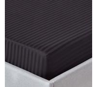 (Small Double, Black) Egyptian Cotton Satin Stripe Fitted Sheet 330 TC