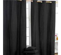 HOMESCAPES Black Eyelet Curtain Pair 137cm (54") Wide x 182cm (72") Drop Plain Heavy Unlined Curtains