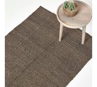HOMESCAPES Black Geometric Jute Rug - 60 x 100 cm