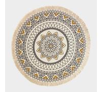 Homescapes Black & Gold 100% Cotton Mandala Printed Round Rug