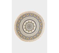 HOMESCAPES Black and Gold Rug 100% Cotton Round Mandala Rug 145 cm Wide with Tassels Handwoven Bohemian Chic Printed Area Rug for Living Room and Bedroom