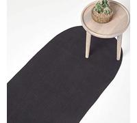 HOMESCAPES Black Handmade Braided Oval Hallway Runner & Living Room Woven Cotton Large Rug, 66 x 200 cm