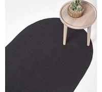 HOMESCAPES Black Handmade Braided Oval Rug For Bedroom & Living Room Reversible Woven Cotton Small Rug, 50 x 80 cm
