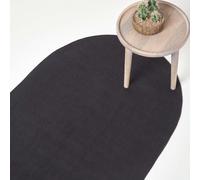 HOMESCAPES Black Handmade Braided Oval Rug For Bedroom & Living Room Reversible Woven Cotton Rug, 90 x 150 cm