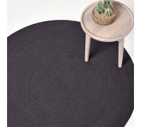 HOMESCAPES Black Handmade Braided Round Rug For Bedroom & Living Room Reversible Woven Cotton Circular Rug, 150 cm