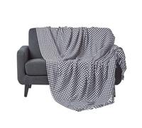 HOMESCAPES Medium Black Houndstooth Throw 60 x 80 Inches or 152cm x 203cm, 100% Cotton Bed Throw Blanket for Single, Double and Queen Sized Beds