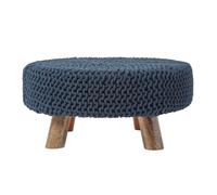 Homescapes Black Large Round Cotton Knitted Footstool On Legs