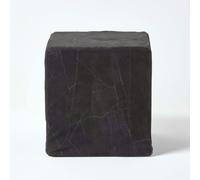Leather and Suede Patchwork Cube Pouffe Homescapes Black One Size