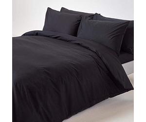 HOMESCAPES Black Pure Egyptian Cotton Duvet Cover Set Super King 200 TC 400 Thread Count Equivalent 2 Pillowcases Included Quilt Cover Bedding Set