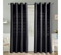 Cotton Rajput Ribbed Curtain Pair Homescapes Black 167cm width x 228cm drop
