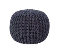 Homescapes Black Round Cotton Knitted Pouffe Footstool