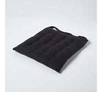 Homescapes Seat Pad Plain - 100% Cotton, Button Tie, 40 x 40 cm, Black
