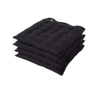 HOMESCAPES Black Seat Pads for Dining Chair, Set of 4 100% Cotton Chair Pads with Straps, 40x40 cm