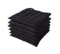 HOMESCAPES Black Seat Pads for Dining Chair, Set of 6 100% Cotton Chair Pads with Straps, 40x40 cm