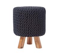 Homescapes Black Tall Cotton Knitted Footstool On Legs