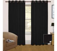 Homescapes Black Thermal Blackout Eyelet Curtain Pair, 66 x 72"