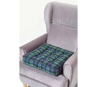 Homescapes Black Watch Tartan Cotton Armchair Booster Cushion In Green Green 50cm x 50cm