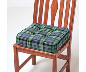 Homescapes Black Watch Tartan Cotton Dining Chair Booster Cushion