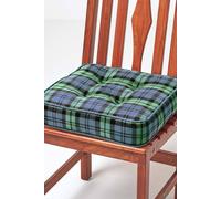 Homescapes Black Watch Tartan Cotton Dining Chair Booster Cushion In Green Green 40cm x 40cm