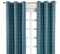 HOMESCAPES Pair of 100% Cotton Curtains - Black Watch Tartan Check - Green Black Blue - 137 x drop 182 cm - 72 Inch Drop - Eyelet Ring Top Hand Woven - Heavy Not Lined