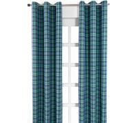 HOMESCAPES Pair of 100% Cotton Curtains - Black Watch Tartan Check - Green Black Blue - 137 x drop 182 cm - 72 Inch Drop - Eyelet Ring Top Hand Woven - Heavy Not Lined