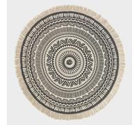 HOMESCAPES Black & White 100% Cotton Mandala Printed Round Rug