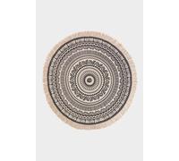 Homescapes Black & White 100% Cotton Mandala Printed Round Rug