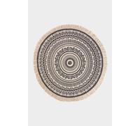HOMESCAPES Black and White Rug 100% Cotton Round Mandala Rug 145 cm Wide with Tassels Handwoven Bohemian Chic Printed Area Rug for Living Room and Bedroom