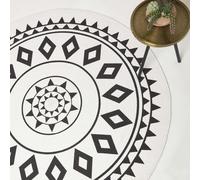 HOMESCAPES Black & White Handwoven Mandala Rug 200 cm Round ‘Lia’ 100% Cotton with Boho Geometric Pattern Area Rug for Living Room and Bedroom