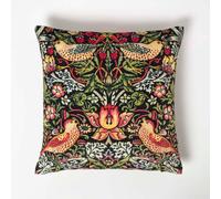 Homescapes Black William Morris Strawberry Thief Velvet Cushion