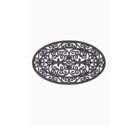 HOMESCAPES Black Wrought Iron Effect Oval Rubber Doormat, 70 x 44 cm