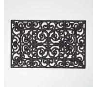 HOMESCAPES Black Wrought Iron Effect Rubber Doormat Victorian Style Non-Slip Waterproof Outdoor Mat, 70 x 45 cm