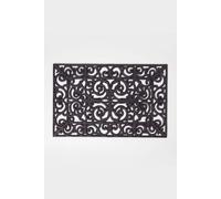 HOMESCAPES Black Wrought Iron Effect Rubber Doormat Victorian Style Non-Slip Waterproof Outdoor Mat, 70 x 45 cm