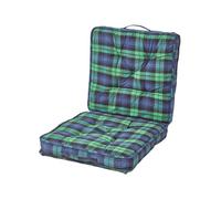 HOMESCAPES Green and Blue Tartan Travel Booster Cushion Large Firm 50 cm Square Seat Pad and Backrest Thick Soft Cotton Supportive Car Cushion For The Elderly, Post-Operative and Lumbar Support