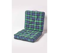 HOMESCAPES Green and Blue Tartan Travel Booster Cushion Large Firm 50 cm Square Seat Pad and Backrest Thick Soft Cotton Supportive Car Cushion For The Elderly, Post-Operative and Lumbar Support