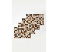 HOMESCAPES Set of 4 Real Leather Placemats Brown Natural Hide Block Check Place Mats with Non-Slip Wool Back 46 x 30 cm Heat Resistant Rectangular Table Mats