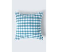 Homescapes Block Check Cotton Gingham Cushion Cover In Blue Blue 30cm x 50cm