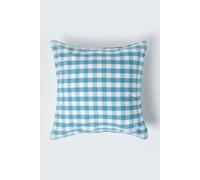HOMESCAPES Blue and White Gingham Cushion Cover 60 x 60 cm (24” x 24”) Block Check Pattern 100% Cotton Decorative Large Square Cushion