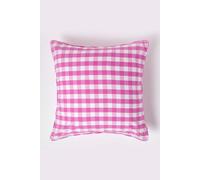 HOMESCAPES Pink and White Gingham Cushion Cover 60 x 60 cm (24” x 24”) Block Check Pattern 100% Cotton Decorative Large Square Cushion