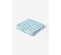 HOMESCAPES Blue and White Gingham Floor Cushion Block Check Pattern 100% Cotton Cushion Pad 40 x 40 x 8cm Square Outdoor Garden Cushion or Indoor Dining Chair Booster Seat