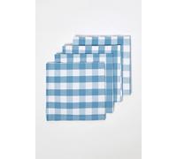 HOMESCAPES Set of 4 Blue Gingham Napkins Block Check Pattern 100% Cotton Napkins 45 x 45 cm (18” x 18”) with Blue and White Checkered Design