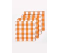 HOMESCAPES Set of 4 Orange Gingham Napkins Block Check Pattern 100% Cotton Napkins 45 x 45 cm (18” x 18”) with Orange and White Checkered Design