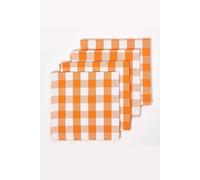 HOMESCAPES Set of 4 Orange Gingham Napkins Block Check Pattern 100% Cotton Napkins 45 x 45 cm (18” x 18”) with Orange and White Checkered Design