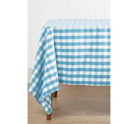 HOMESCAPES Blue Table Cloth, Cotton Gingham Tablecloth, Square Block Check, Handcrafted & Durable Dining Table Cover with Hem Stitch, Hypoallergenic, Washable, 137 x 137cm